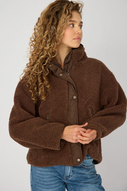 Brown Sherpa High Neck Jacket Teddy