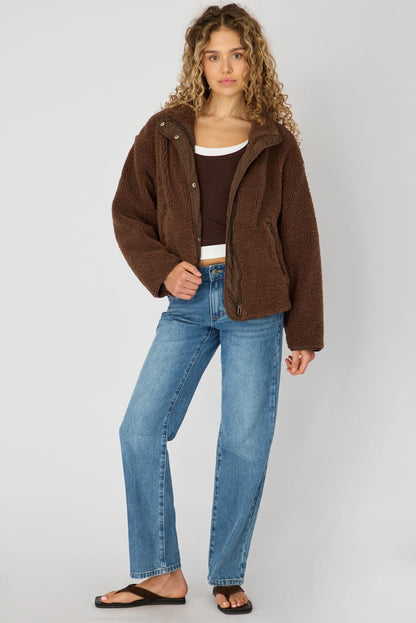 Brown Sherpa High Neck Jacket Teddy