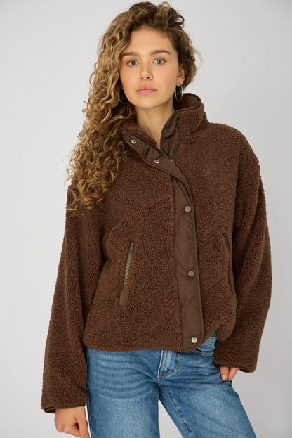 Brown Sherpa High Neck Jacket Teddy